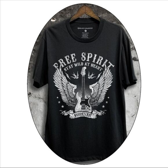 SALE Free Spirit with Eagle Wings Forever Graphic Black Tee - Picture 1 of 7